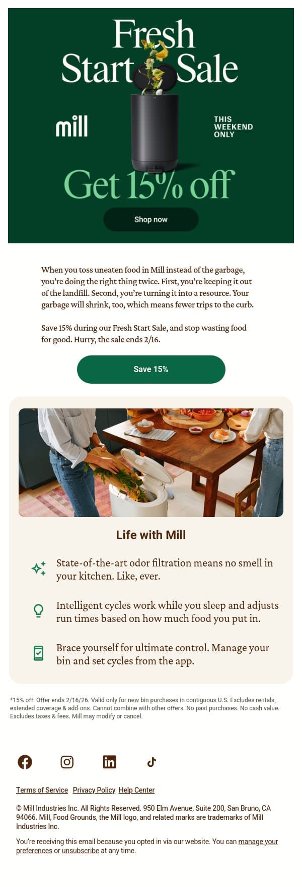 Shrink your trash for good email from Mill screenshot