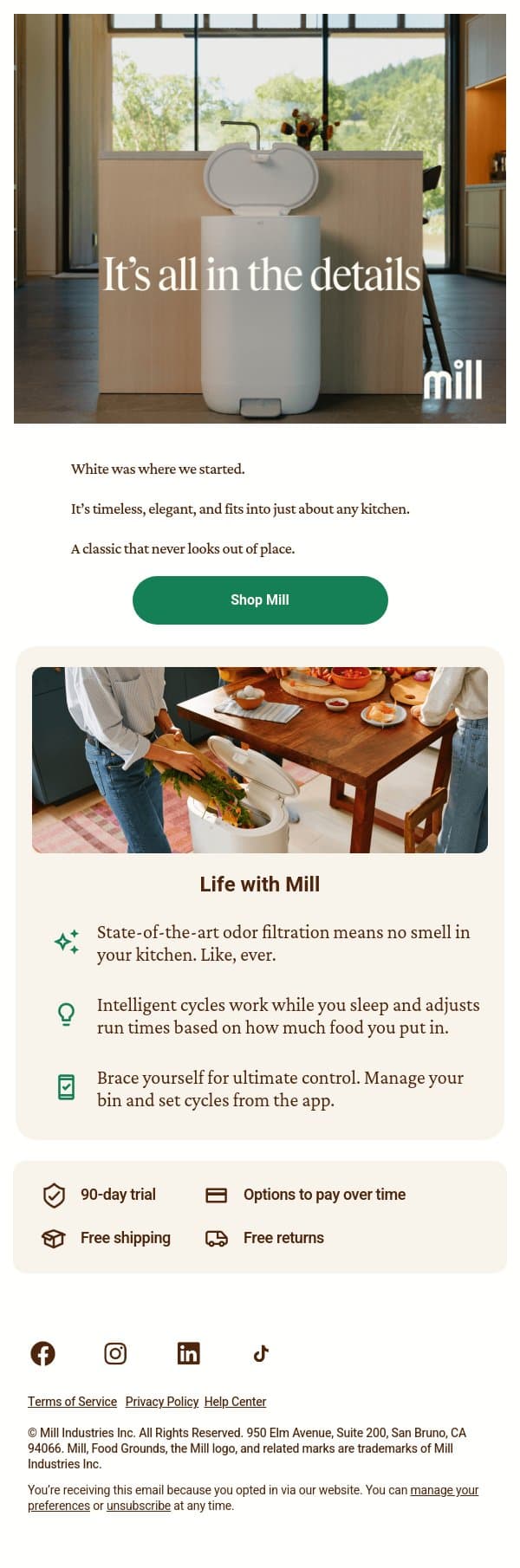 Looks good in any kitchen email from Mill screenshot