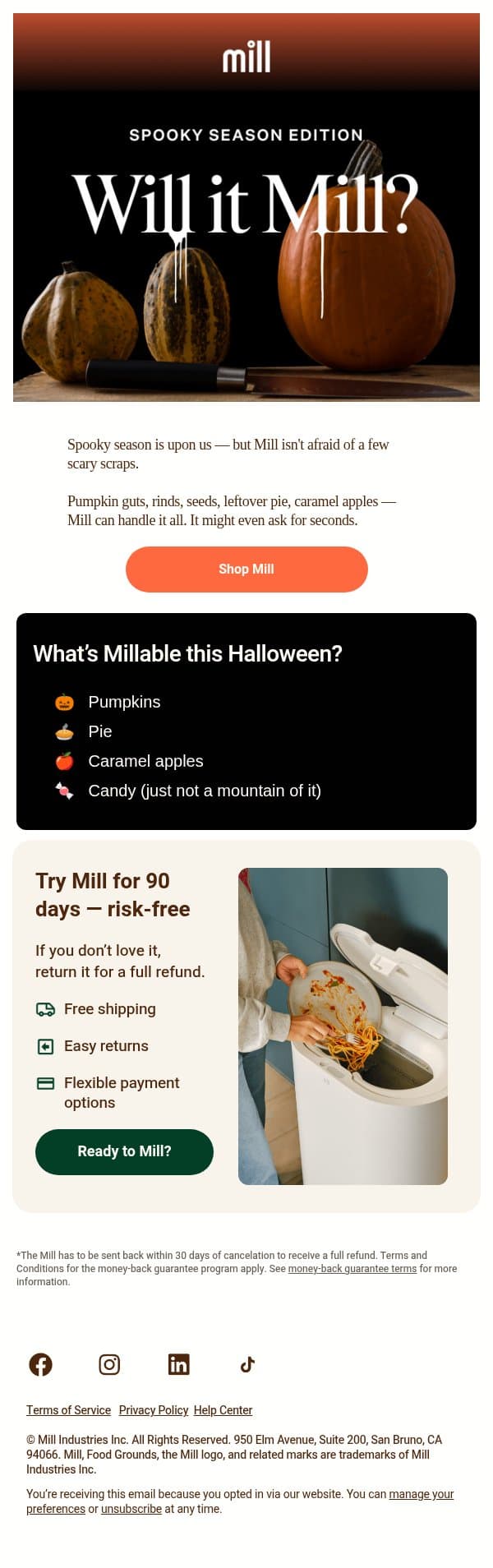 Don't let pumpkins haunt your garbage email from Mill screenshot
