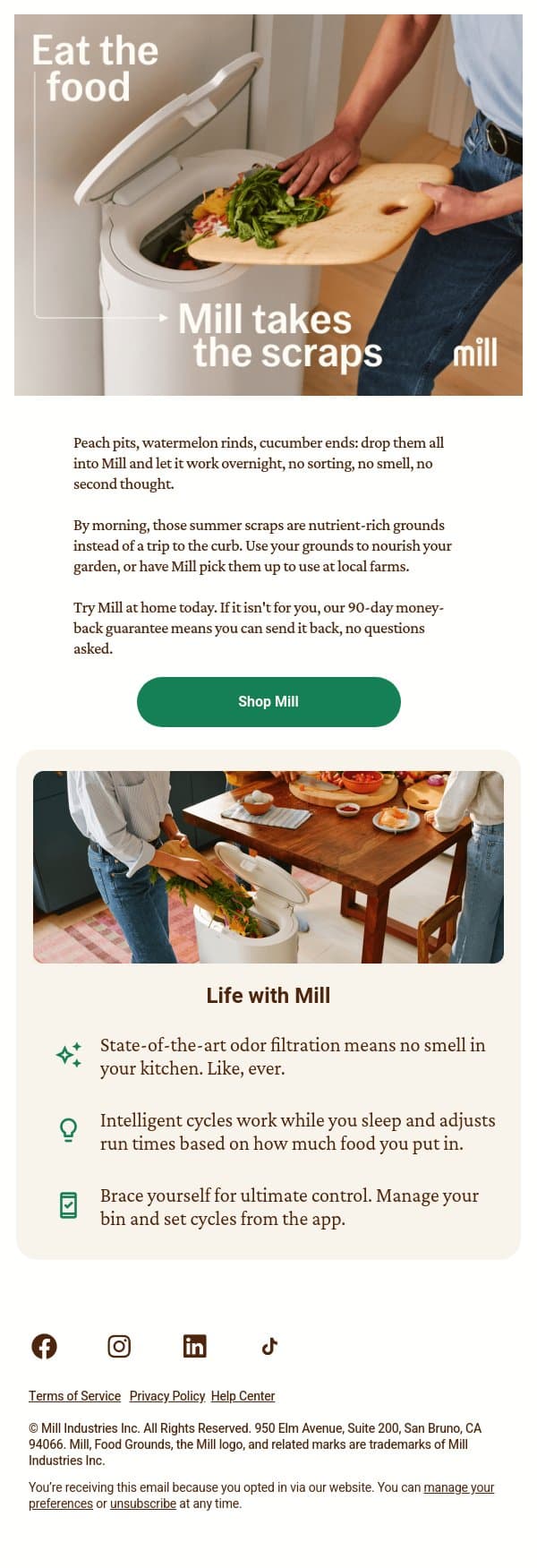 Peach pits are no match for Mill email from Mill screenshot