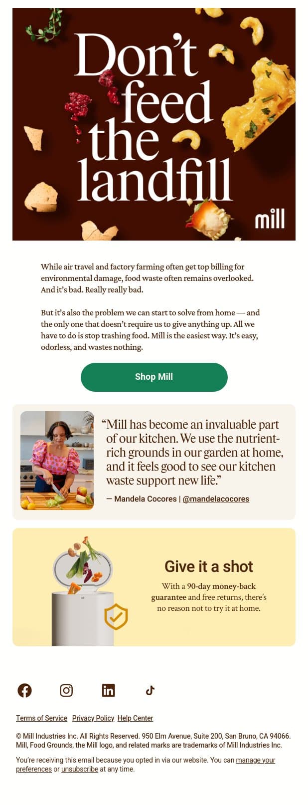 Food waste is a dumb problem email from Mill screenshot