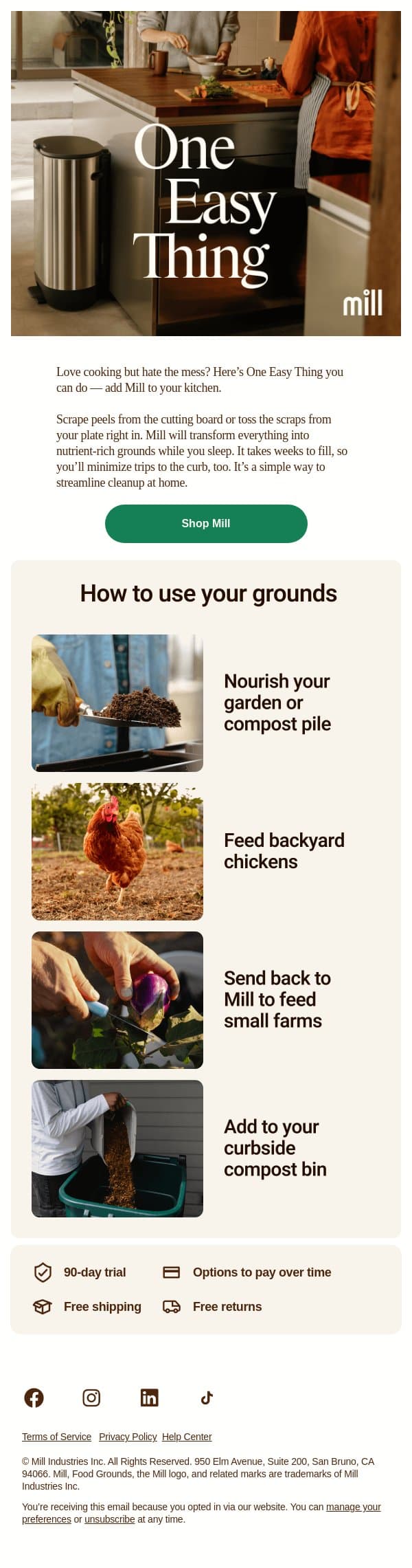 Simplify kitchen cleanup for good email from Mill screenshot
