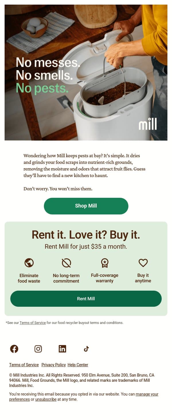 Love the compost, hate the wait? ⏱️ email from Mill screenshot