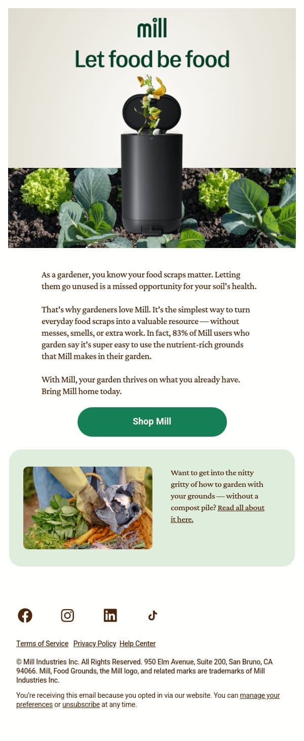 If you ❤️ your garden, you’ll ❤️Mill email from Mill screenshot
