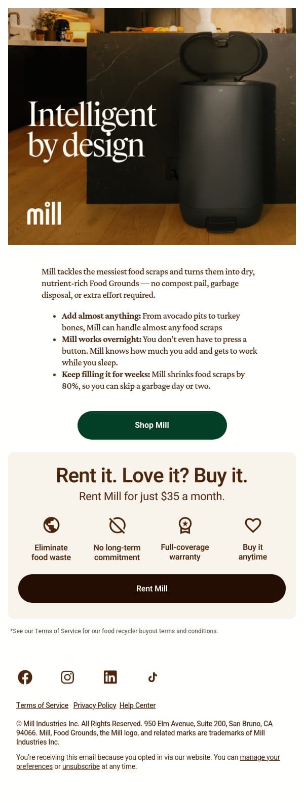 The easiest way to keep food out of the trash email from Mill screenshot