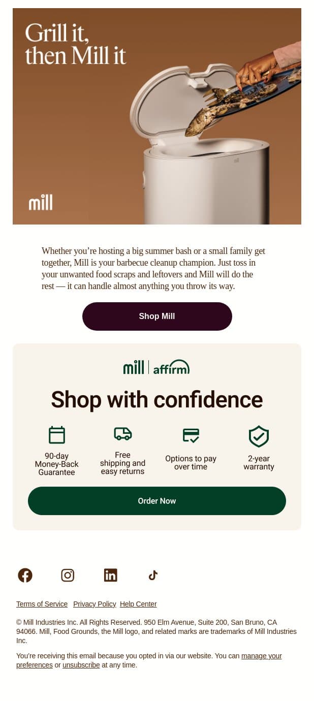 Meet your BBQ cleanup hero email from Mill screenshot