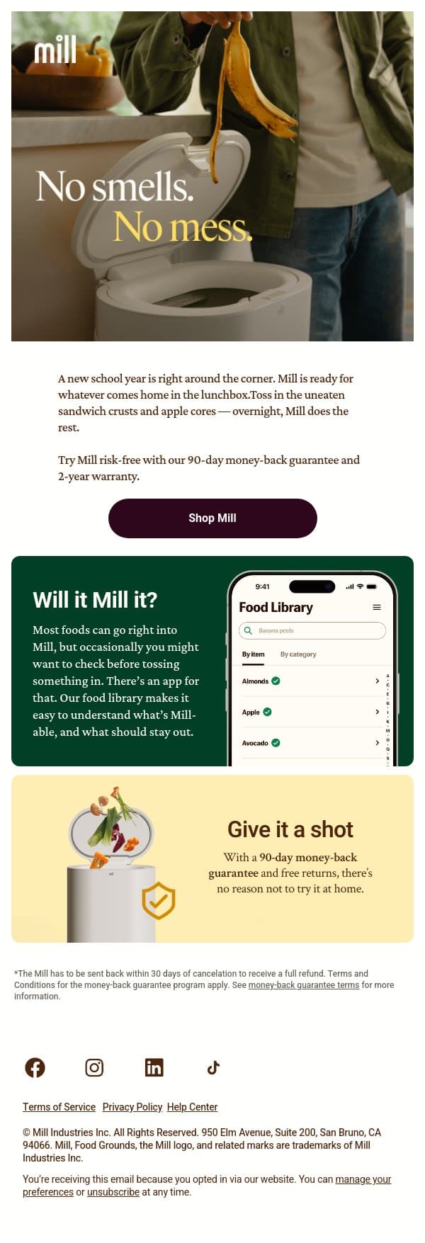 A new life for lunchbox leftovers email from Mill screenshot