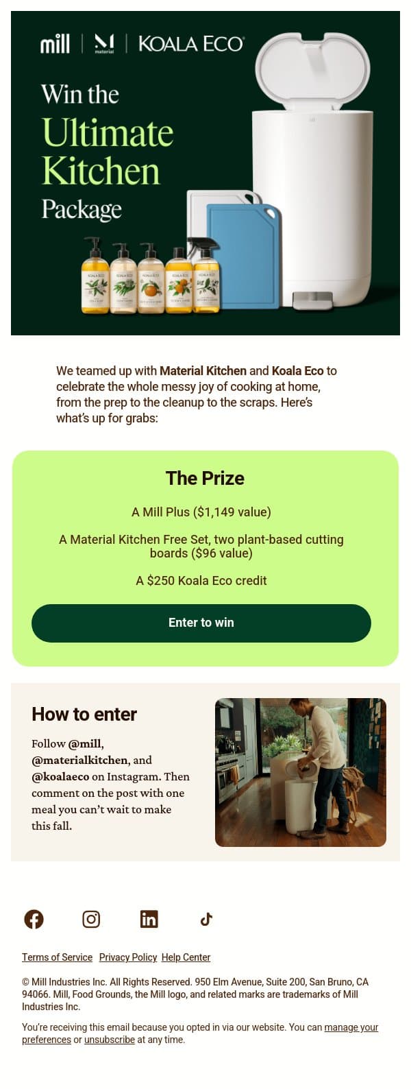 🎁Win the ultimate kitchen package🎁 email from Mill screenshot