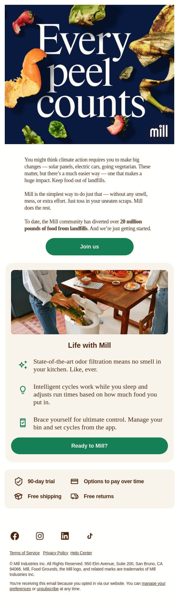 Small actions = big impact with Mill email from Mill screenshot