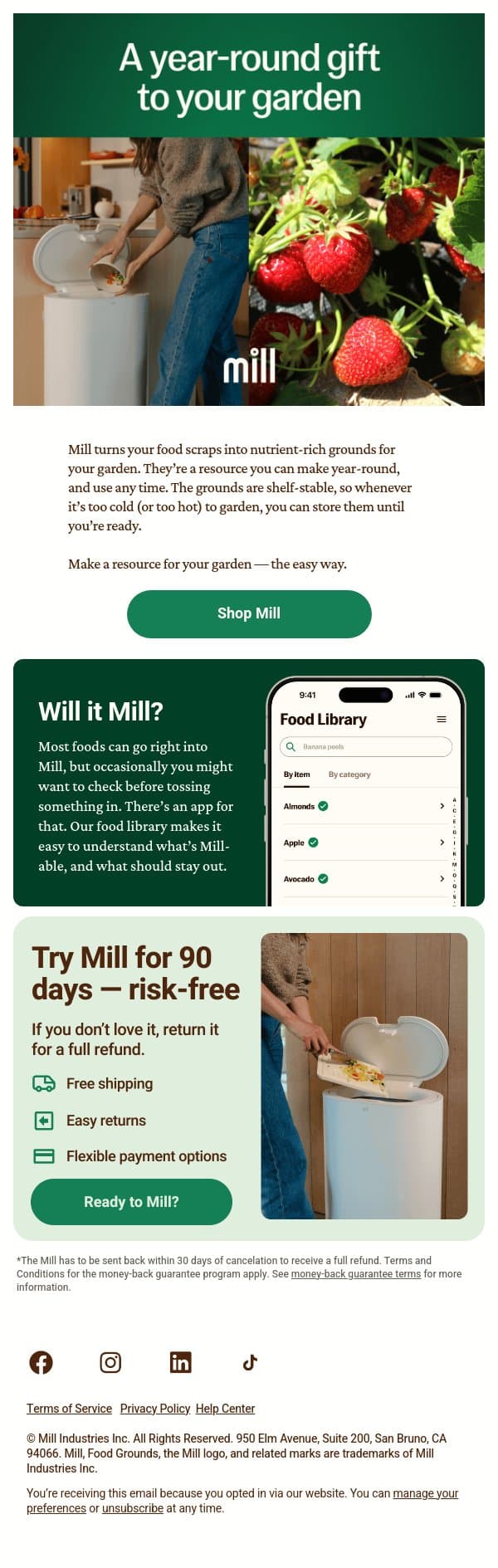 A year-round garden hack email from Mill screenshot
