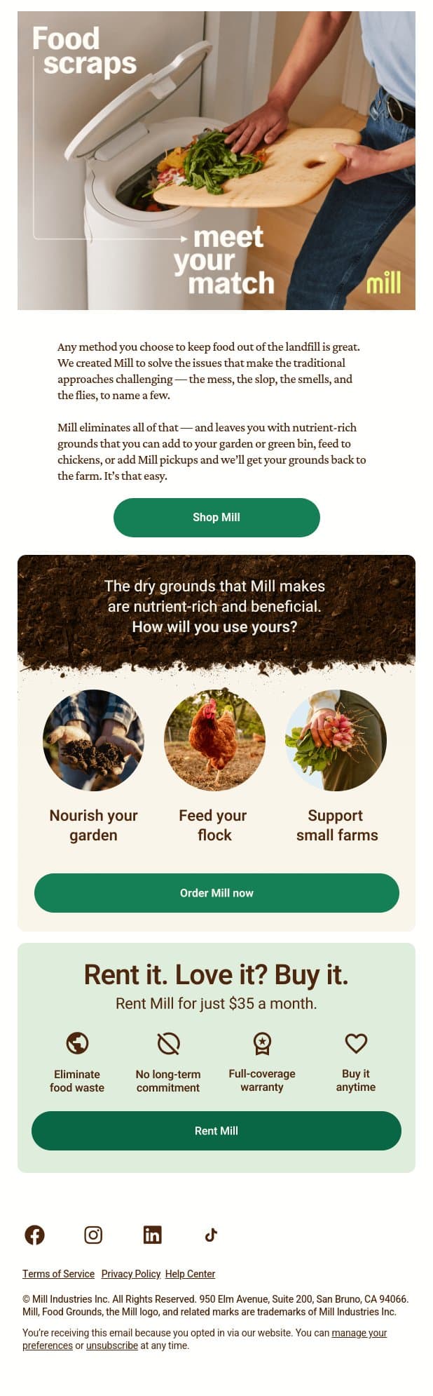 Food scraps, solved email from Mill screenshot
