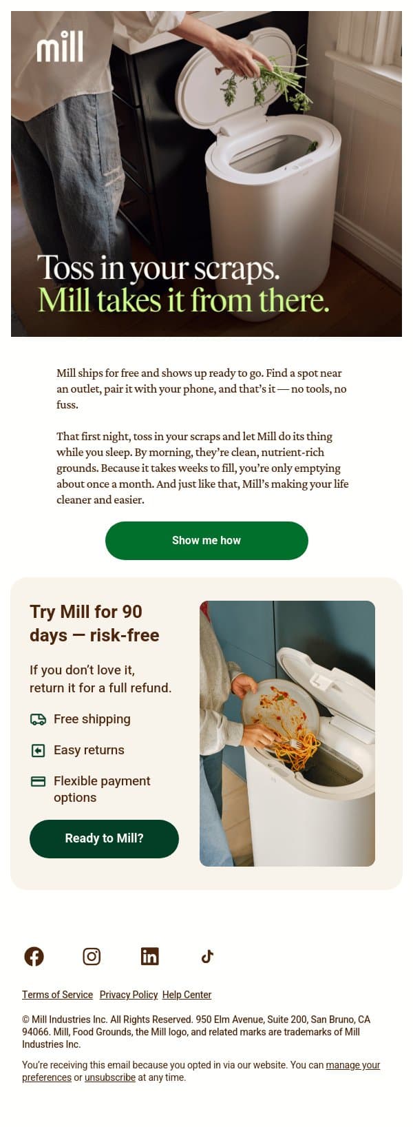 Life with Mill email from Mill screenshot