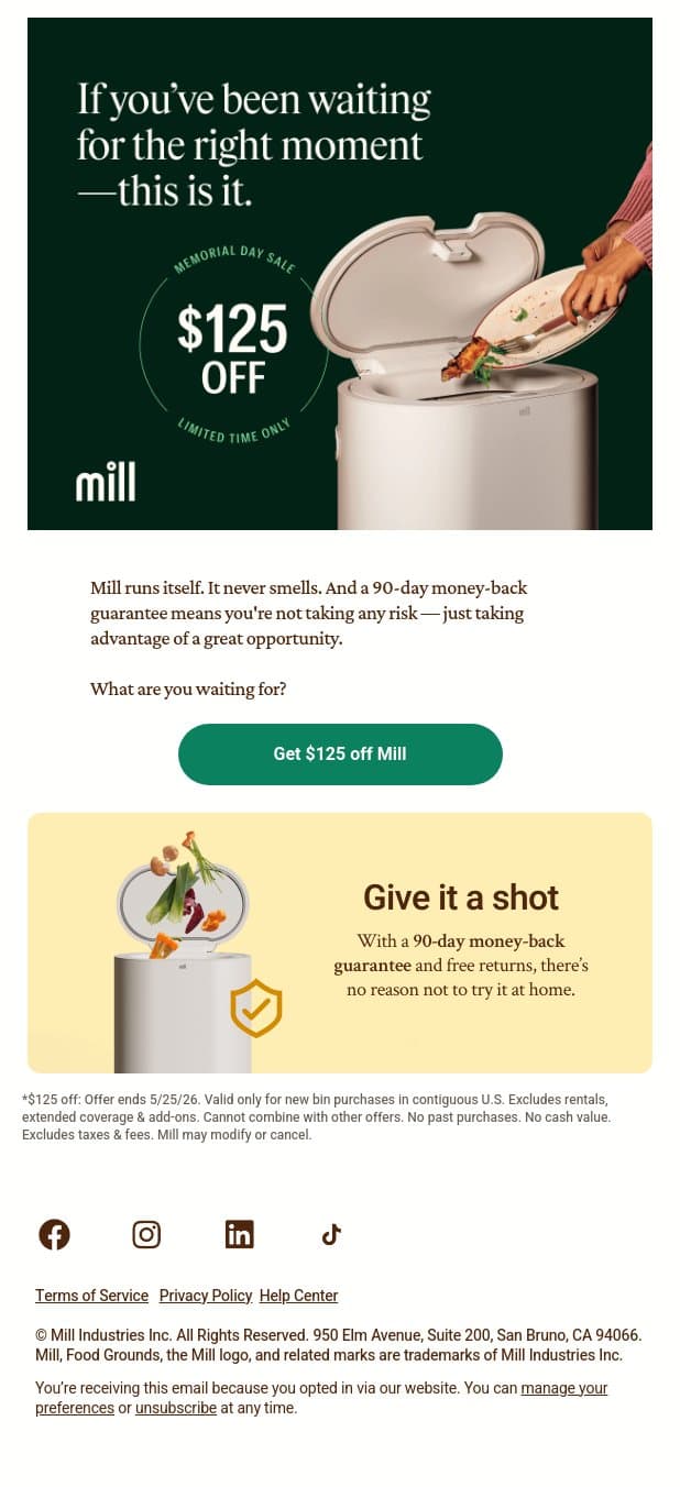 This is your sign 👀 email from Mill screenshot