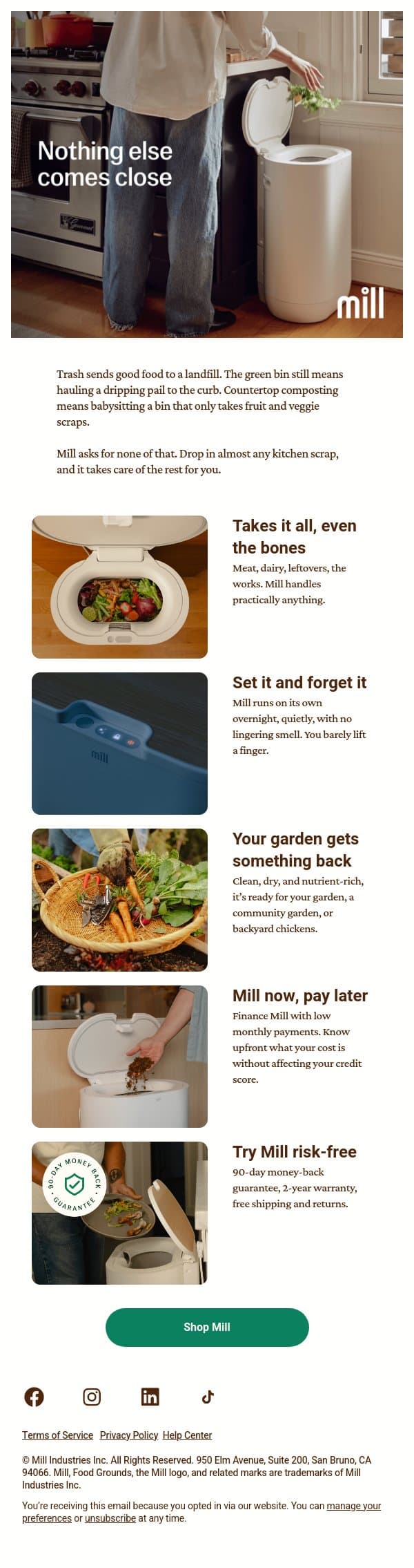 Mill vs. everything else email from Mill screenshot