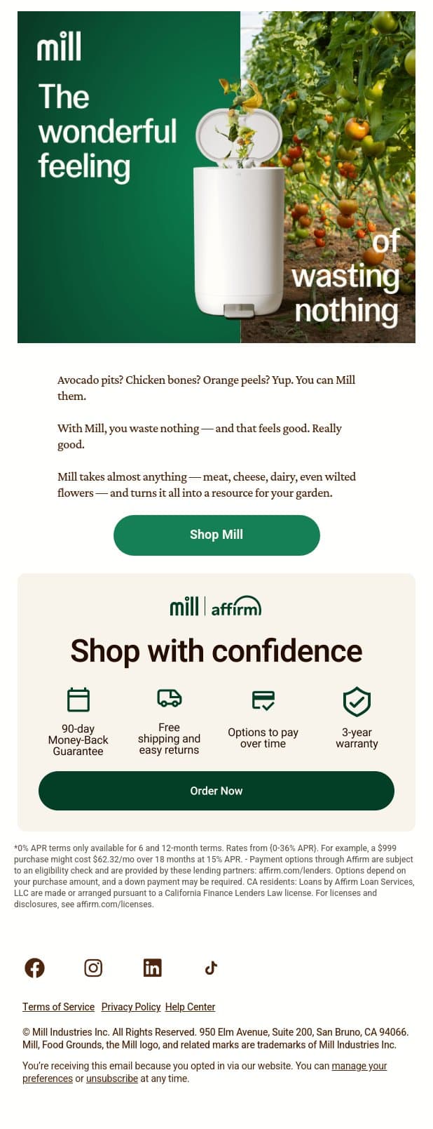 Mill takes almost anything 🍗 email from Mill screenshot