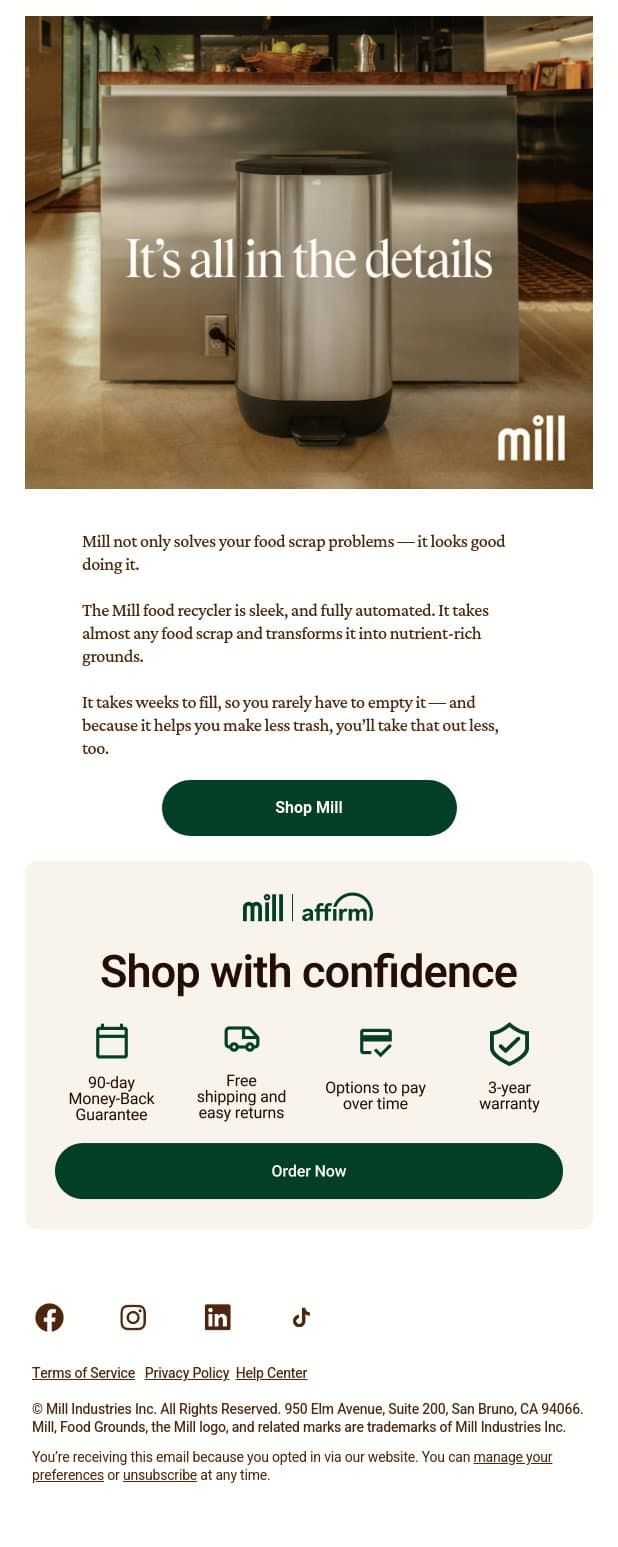 Sleek, modern, intelligent💡 email from Mill screenshot