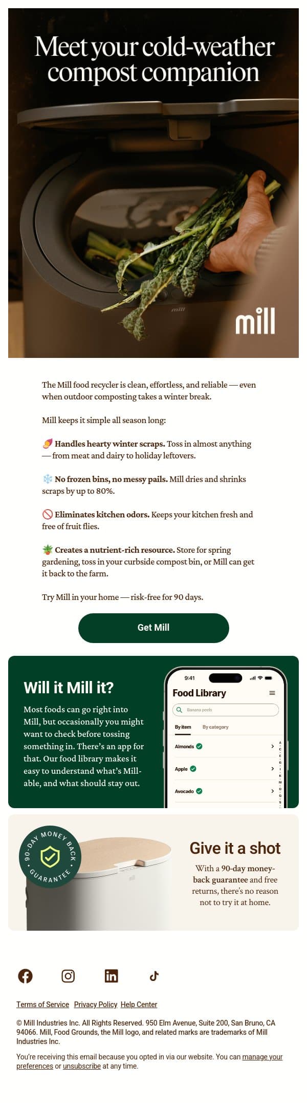 Winter scraps, meet your match ❄️ email from Mill screenshot