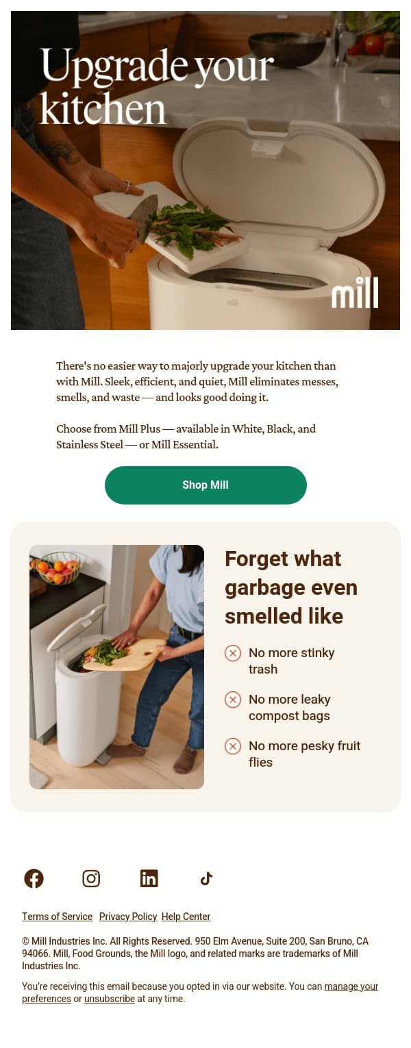 Upgrade your kitchen email from Mill screenshot