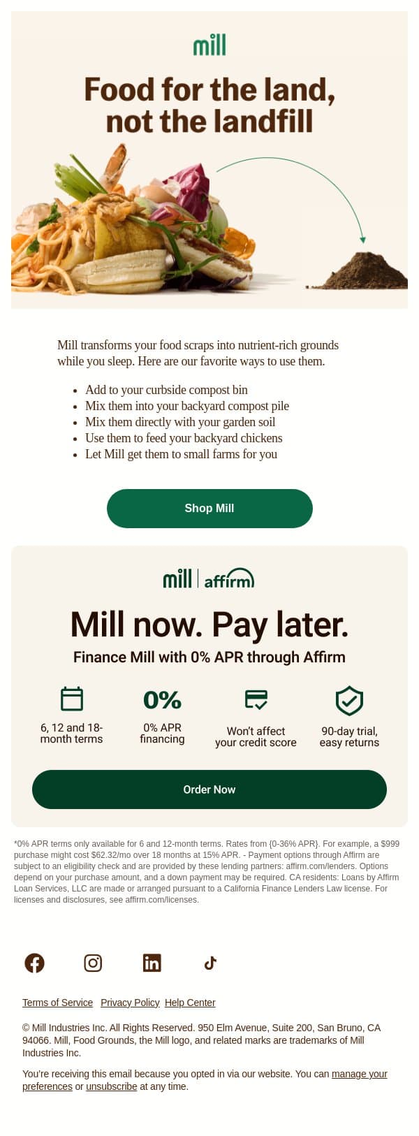 Our top 5 ways to use Food Grounds email from Mill screenshot