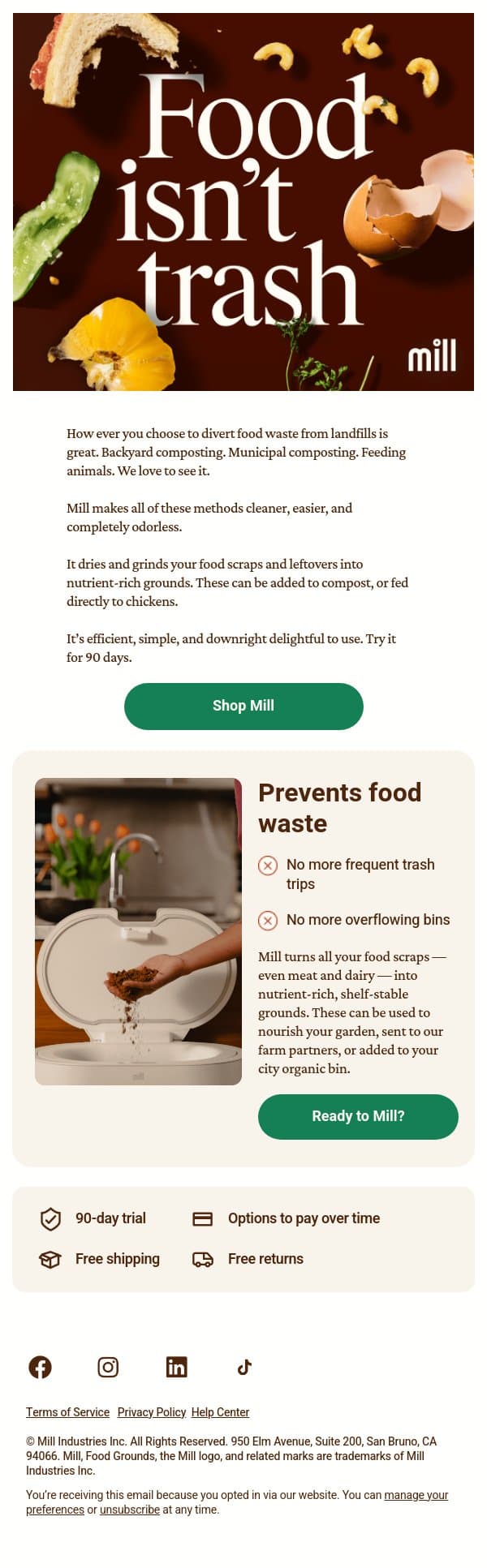 🚫 Food in landfills 🚫 email from Mill screenshot