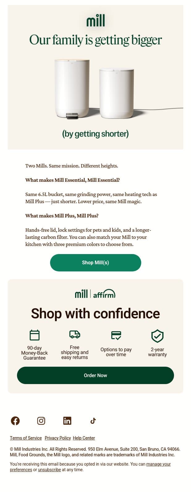 Meet the Mill Family email from Mill screenshot