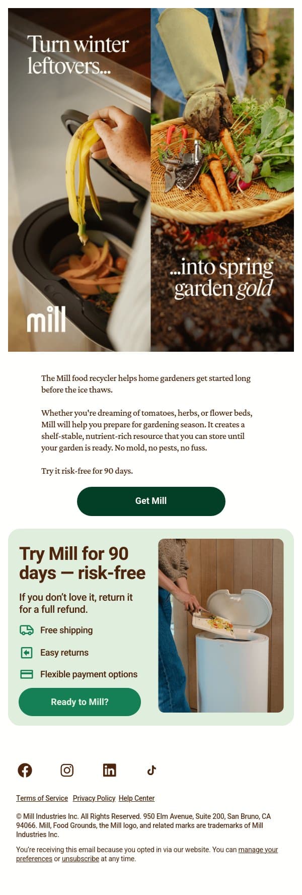 Spring garden goals? Start in your kitchen 🌱 email from Mill screenshot