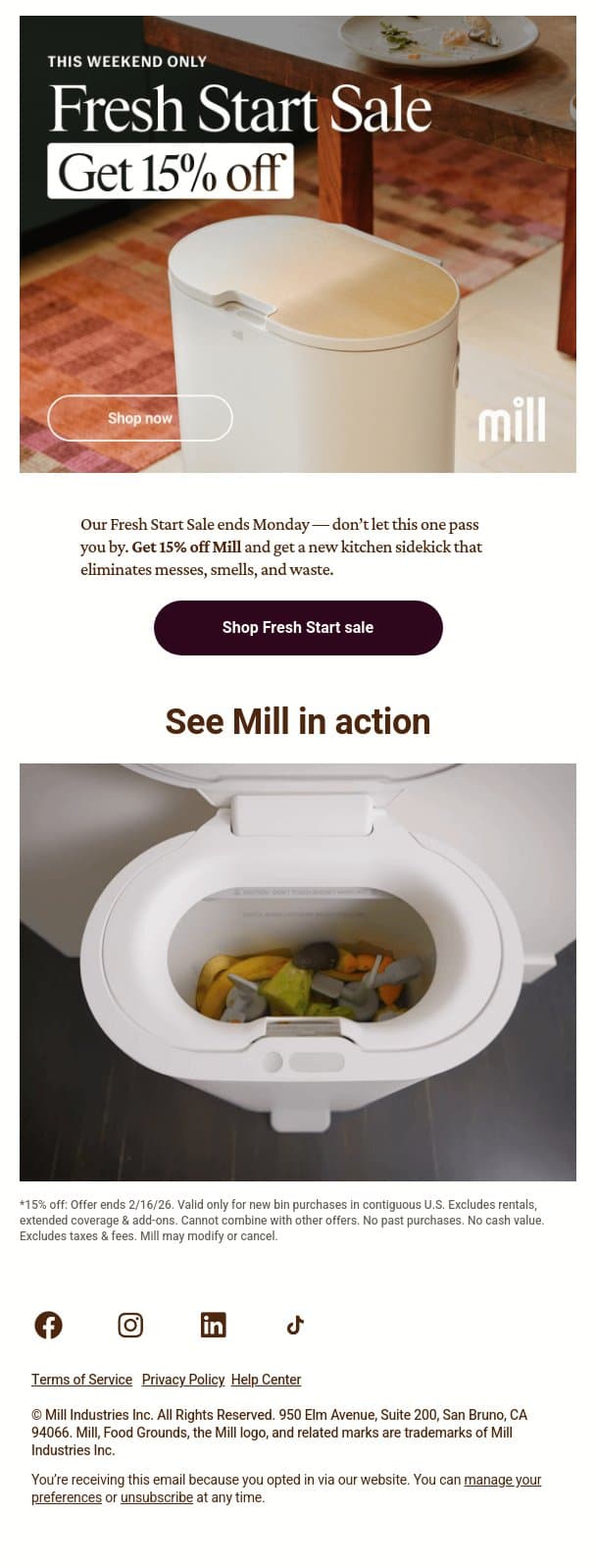 This weekend only — get 15% off⚡ email from Mill screenshot