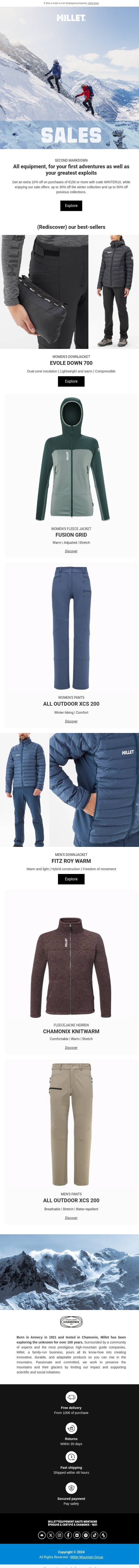 Sales: Take advantage of the 2nd markdown email from Millet screenshot