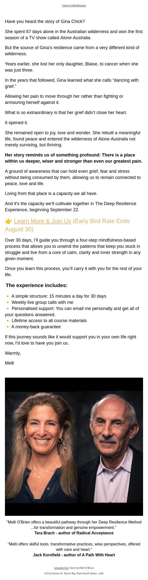 The woman who learned to dance with grief email from Mindful screenshot