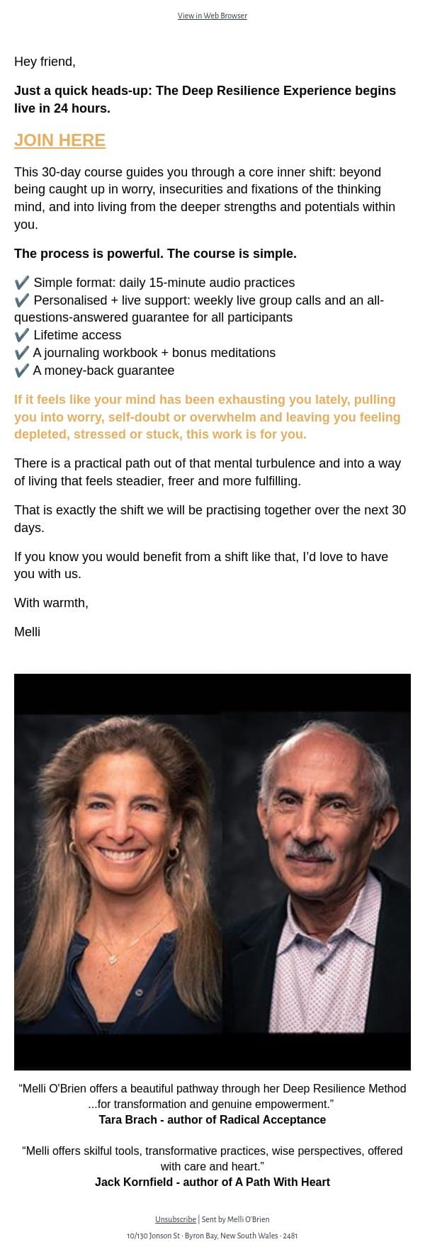 24Hrs To Go 🕊️ Deep Resilience Begins Tomorrow email from Mindful screenshot