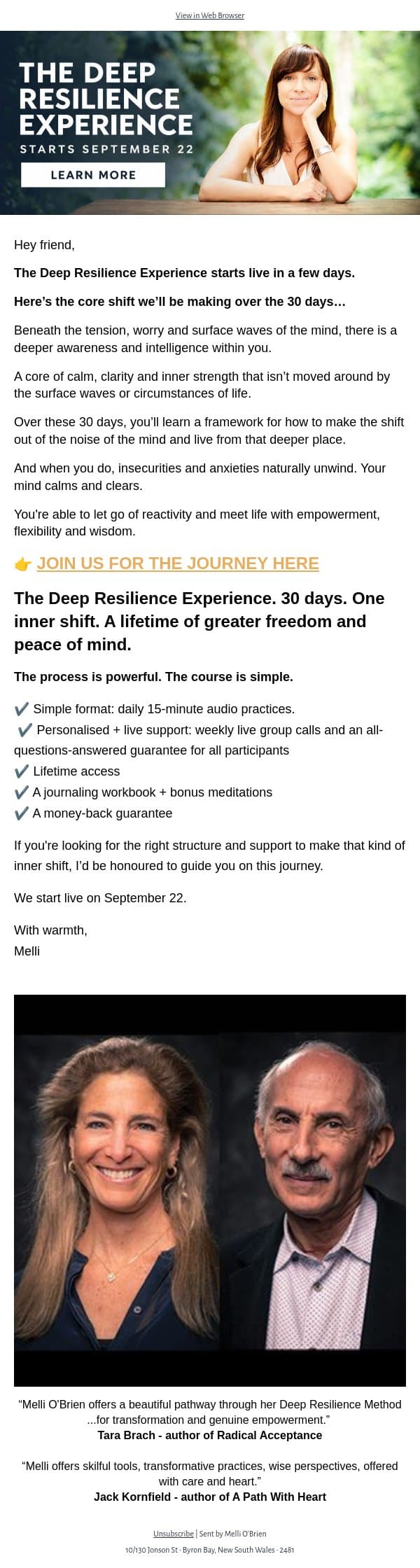 A 30-Day Path to More Peace (Starts Tuesday) email from Mindful screenshot