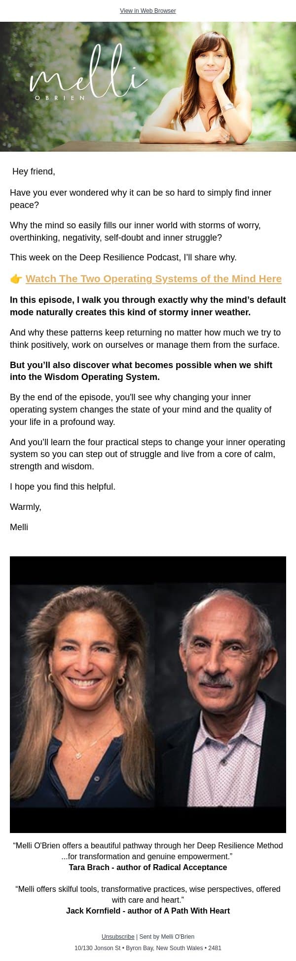 Why is it so hard to find peace in our own minds? email from Mindful screenshot