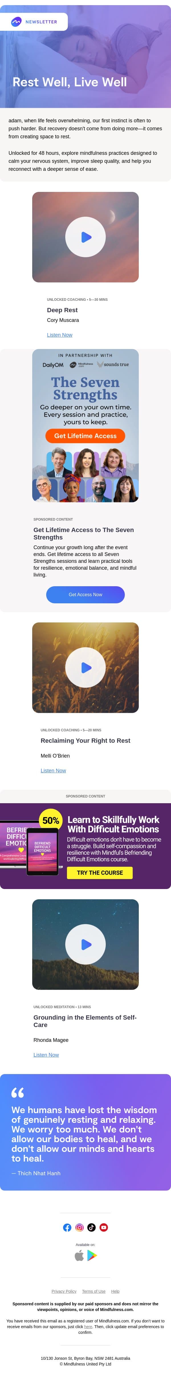 The Rest Your Mind & Body Have Been Asking For email from Mindful screenshot
