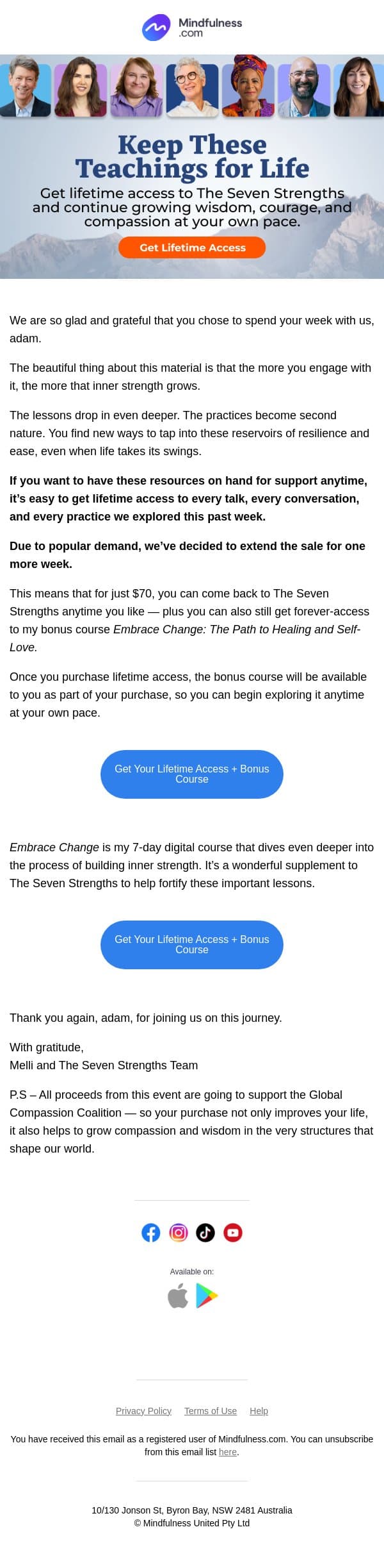Thank you for joining us, adam! email from Mindful screenshot