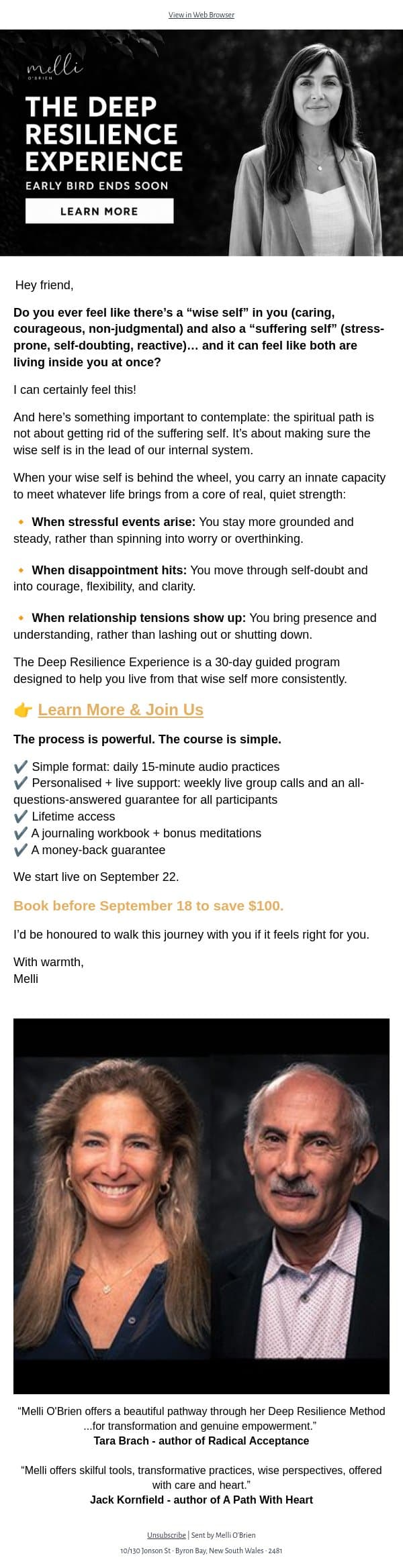 The Deep Resilience Experience (Starts Live Sept 22) email from Mindful screenshot
