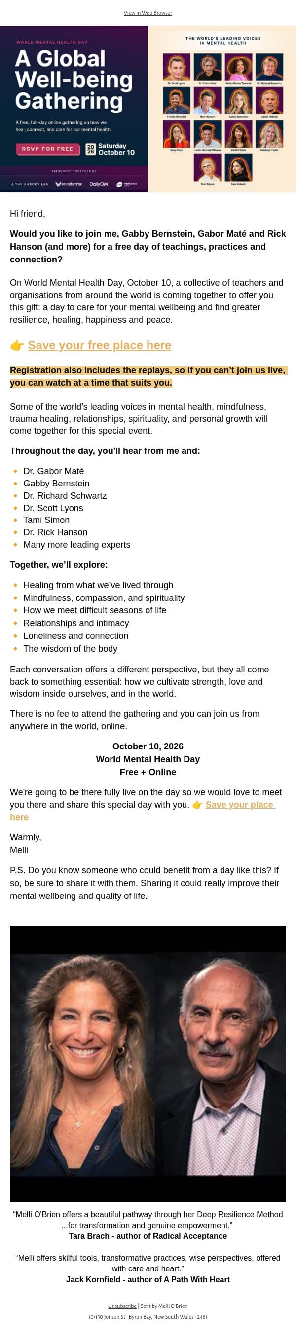 Join me & Gabby Bernstein: Free day of mental wellbeing email from Mindful screenshot