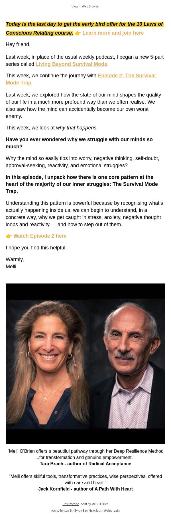 The survival mode trap email from Mindful screenshot
