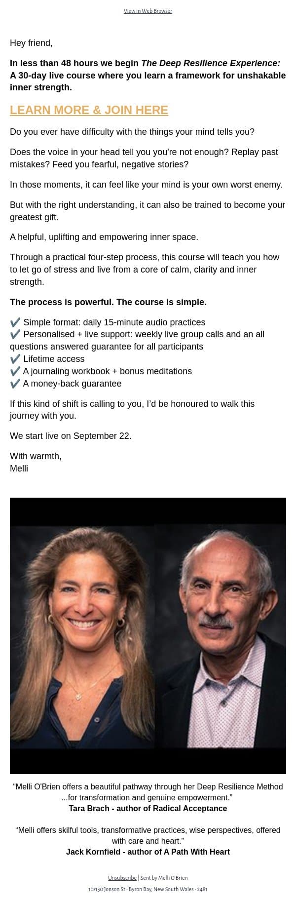 48 Hours To Go 🕊️ 30-Day Deep Resilience Course Starts Live email from Mindful screenshot