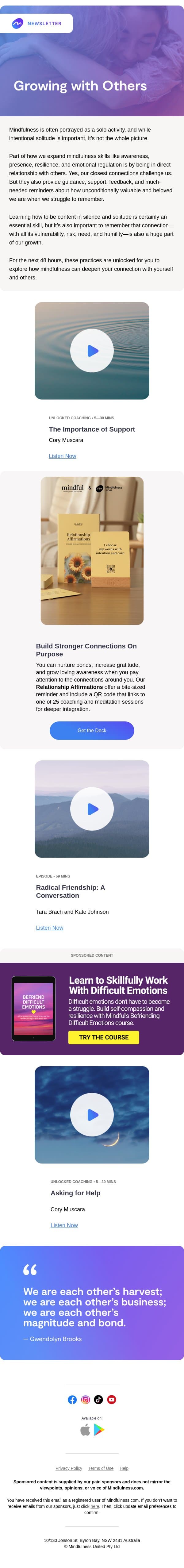 We aren’t meant to do this all alone, adam email from Mindful screenshot