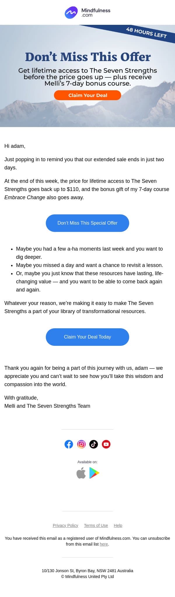 Want to keep coming back to these resources? email from Mindful screenshot