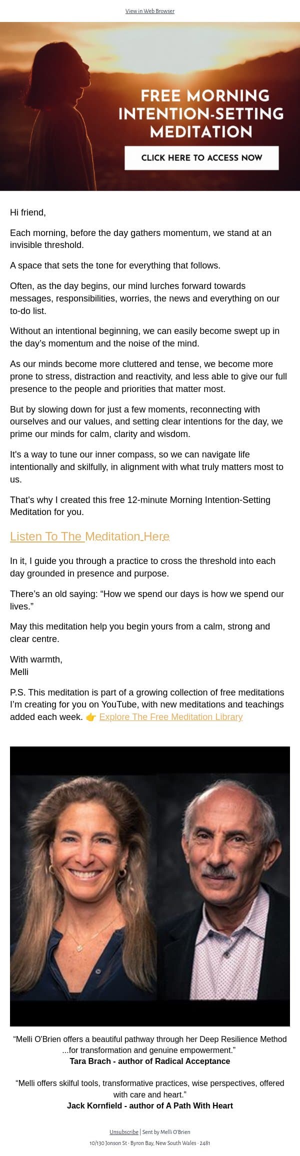 Morning Intention-Setting Meditation (12 Minutes) email from Mindful screenshot