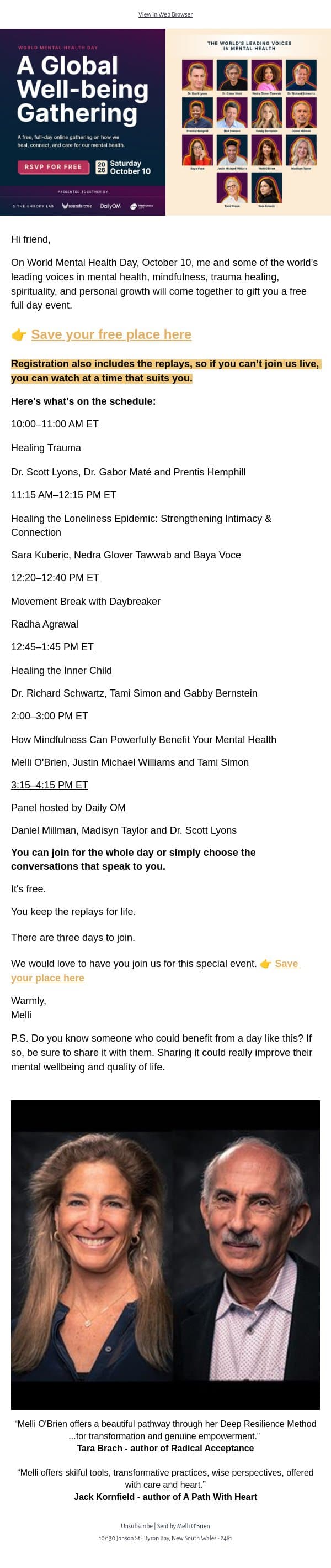 A Global Gathering On World Mental Health Day email from Mindful screenshot