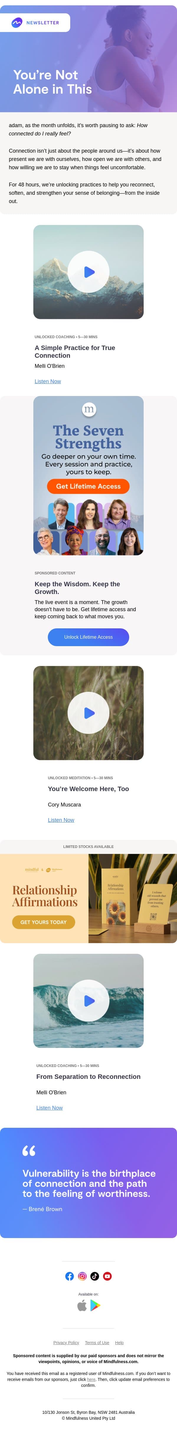 You’re Not Alone in This, adam email from Mindful screenshot