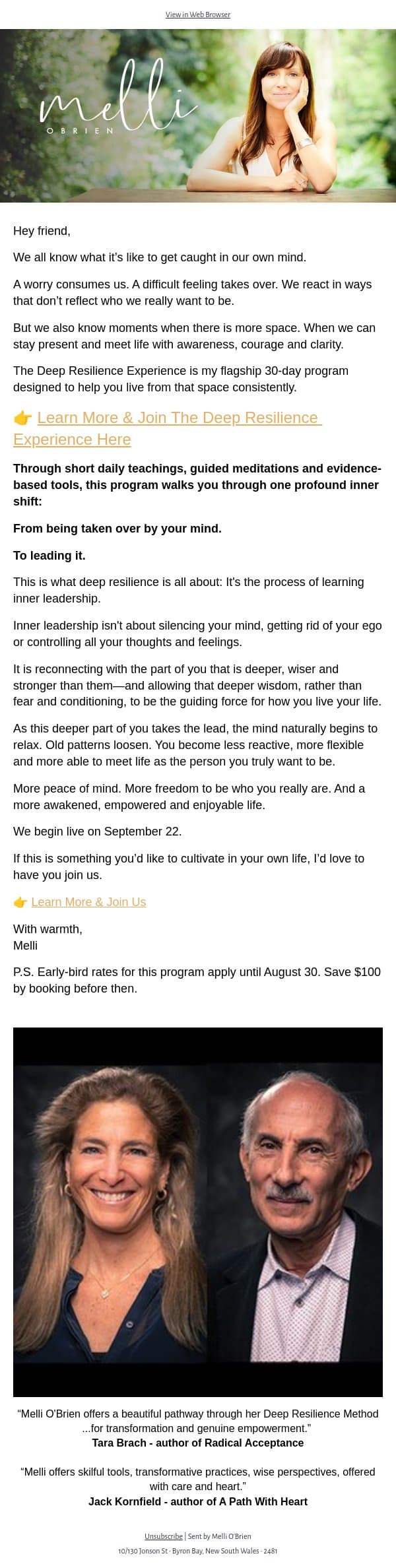 Learn to lead your mind, not be led by it. email from Mindful screenshot