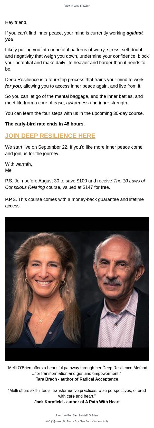 Early Bird Closes in 48 Hrs🕊️ Deep Resilience Course email from Mindful screenshot