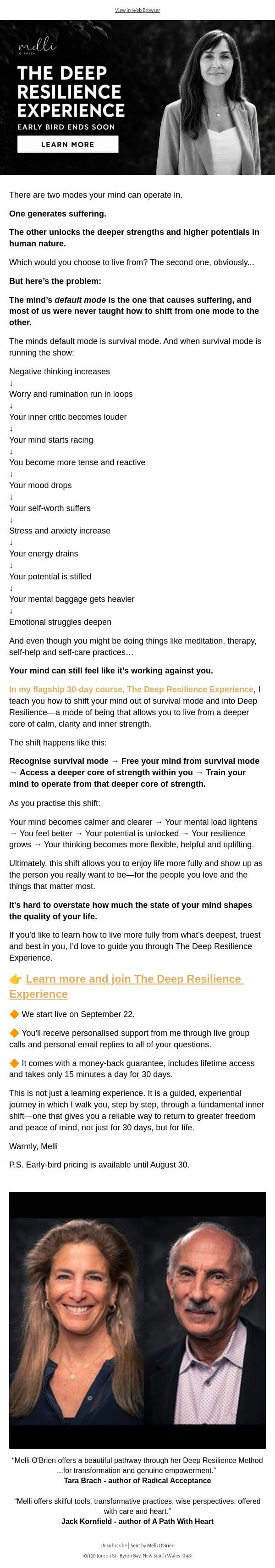 The Deep Resilience Experience (Starts Sept 22) email from Mindful screenshot