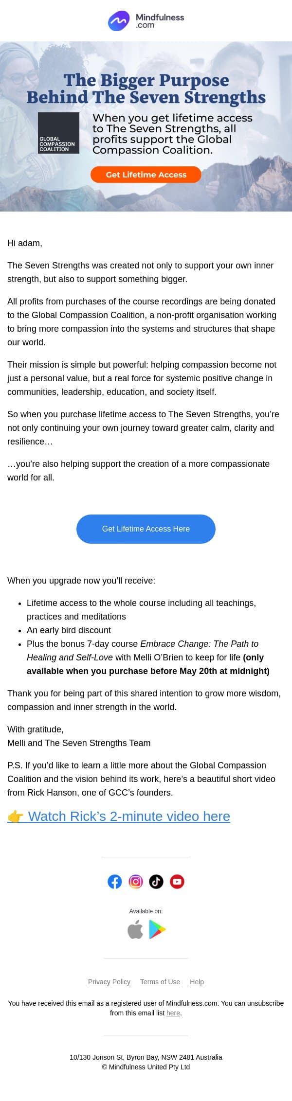 The Bigger Purpose Behind The Seven Strengths email from Mindful screenshot
