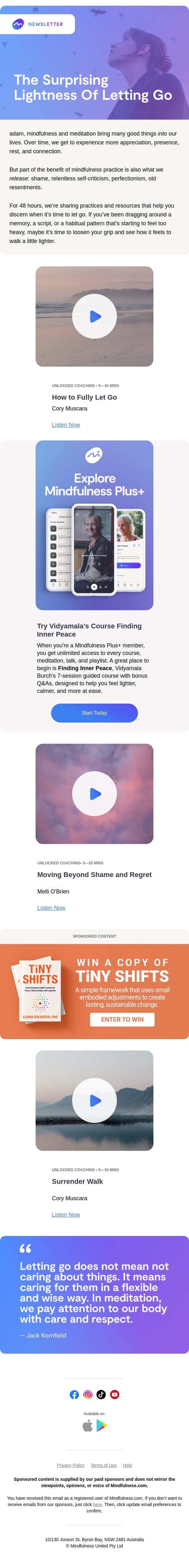 Have you been carrying something heavy? 🪶 email from Mindful screenshot