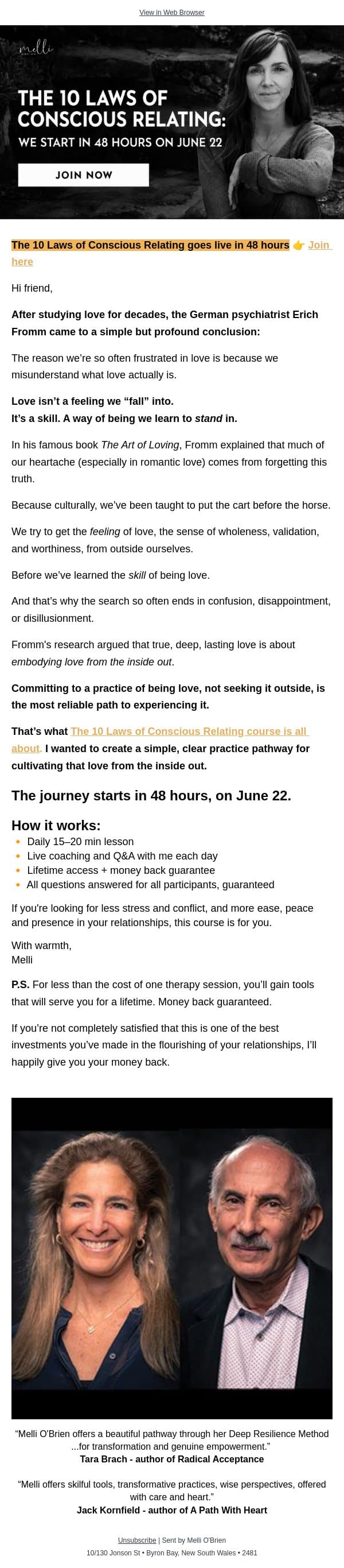 Starts in 48 hours: Conscious Relating Course email from Mindful screenshot