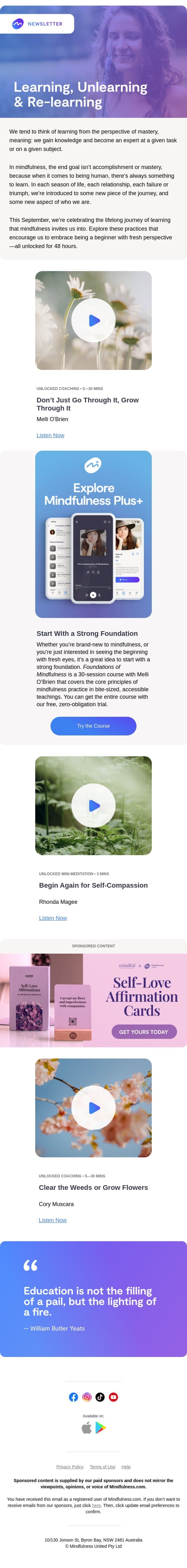 Learning, Unlearning & Re-learning email from Mindful screenshot